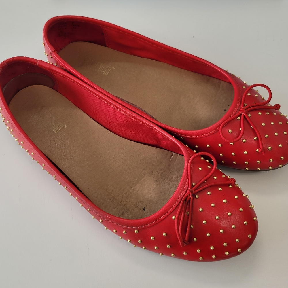 Red gold studded flats, size 7